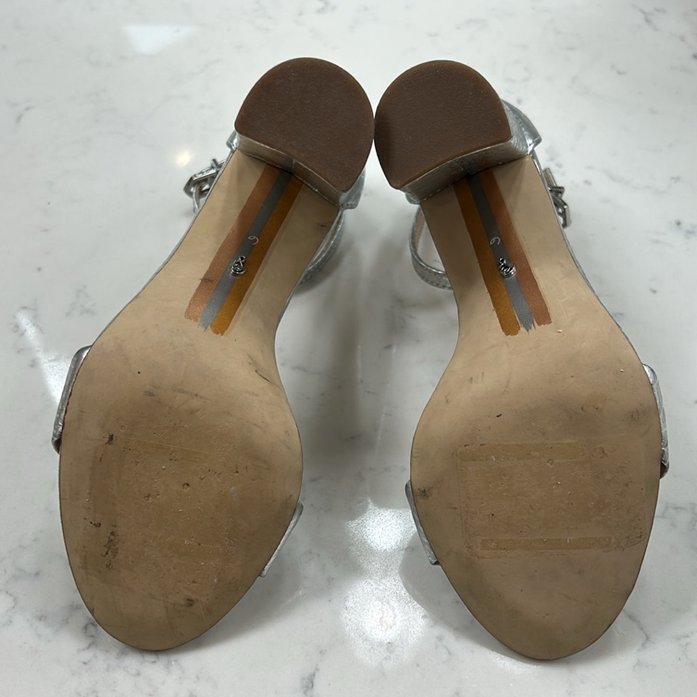 SAM EDELMAN Daniella Block Heel Leather Sandal Elegant Silver Size 6 - Picture 5 of 7
